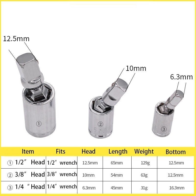 1PC x Universal Joint 3/8" Wrench Socket Adapter 360 Rotatable Converter