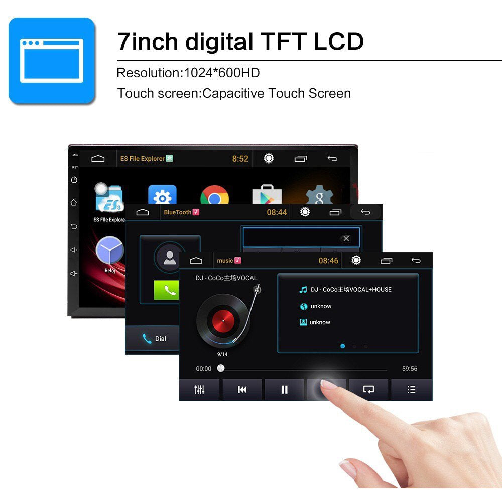 Android 8.1 Car Stereo 2 DIN 7” + Compatible with Toyota Harness, GPS Navigation, Bluetooth, USB