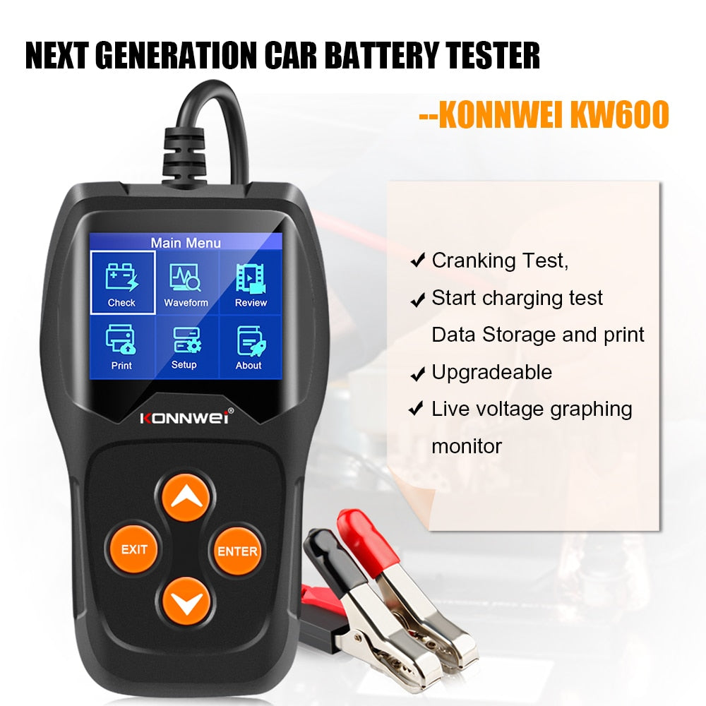 Car Battery Tester 12V 100 to 2000CCA 12 Volts Battery tools for the Car Quick Cranking Charging Diagnostic