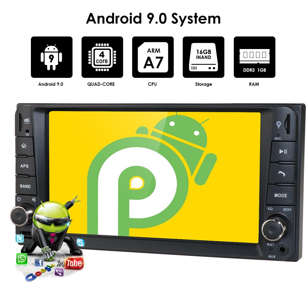 2 DIN 1G - 16G Android 9.0 OEM Looking Universal Car Multimedia Player Car Radio Player Stereo Compatible with Toyota HIACE COROLLA RAV4