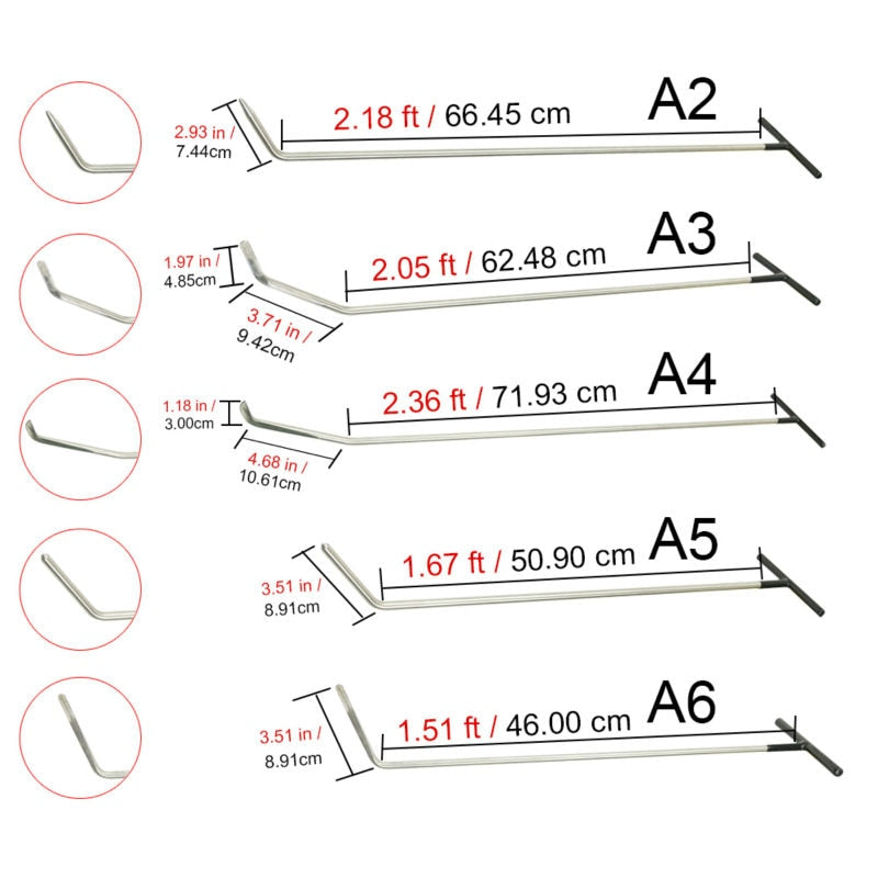 42Pcs PDR tools push Rods Dent Remover Tools Hail Damage Removal Car Ding Dent Repair Rod Hook