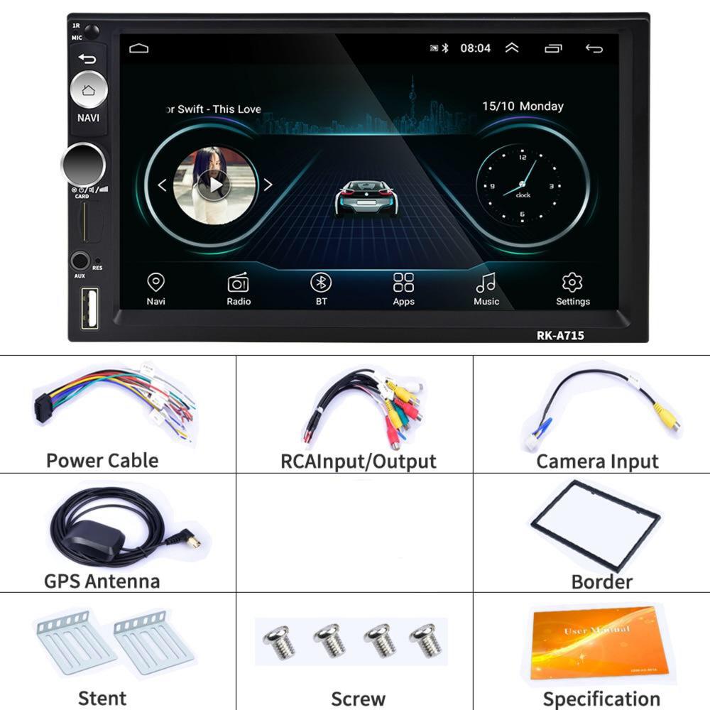 2DIN Car Radio 7" Android Car Audio Multimedia Bluetooth Car Stereo + Rear View Camera