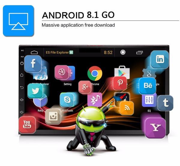 Android 8.1 Car Stereo 2 DIN 7” + Compatible with Toyota Harness, GPS Navigation, Bluetooth, USB