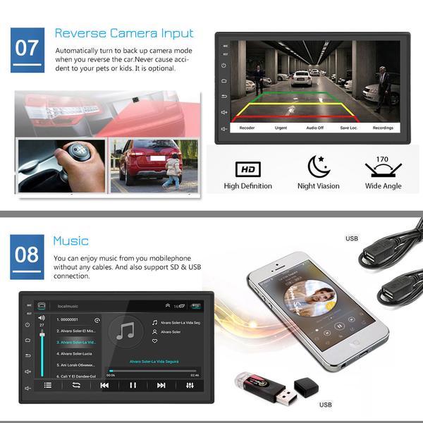 2 DIN Android 8.1 Car Stereo + Compatible with KIA Harness GPS Navigation 7'' MP5 Player Bluetooth WIFI FM Audio Radio