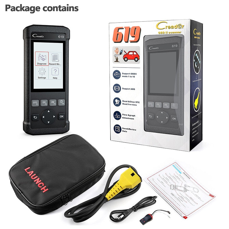 Launch CR619 OBD2 Scanner Engine ABS SRS ODB2 Scan Tool Multi-language Launch OBDII Car Diagnostic Scan Tool Free Updates