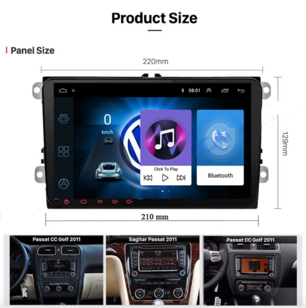 2G + 32G Suitable for VW Android 11 Double DIN Head Unit Supports Apple CarPlay / Android Auto + Reversing Camera, Bluetooth, Radio, Video Player