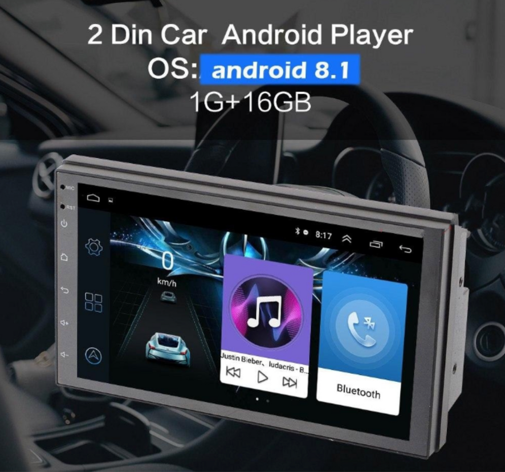 Android 8.1 Car Stereo 2 DIN 7” + Compatible with Toyota Harness, Camera, GPS Navigation, Bluetooth, USB