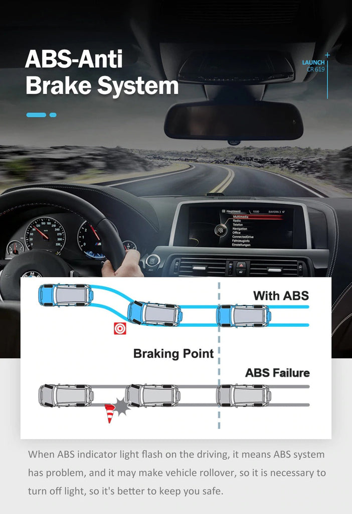 Launch CR619 OBD2 Scanner Engine ABS SRS ODB2 Scan Tool Multi-language Launch OBDII Car Diagnostic Scan Tool Free Updates