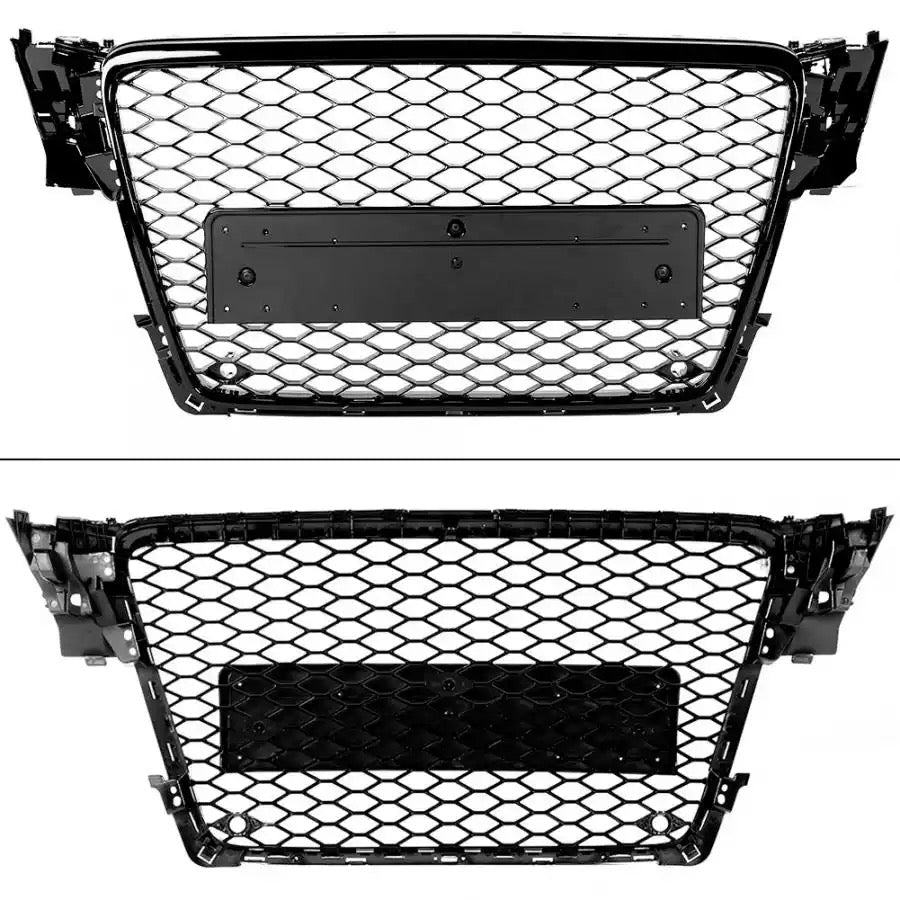 Front Sport Hex Mesh Honeycomb Hood Grill Gloss Black Suitable for Audi A4 / S4 B8 2008 2009 2010 2011 2012 For RS4