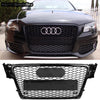 Front Sport Hex Mesh Honeycomb Hood Grill Gloss Black Suitable for Audi A4 / S4 B8 2008 2009 2010 2011 2012 For RS4