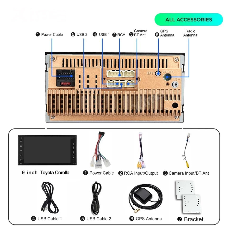 Android 8.1 Compatible with Toyota Car Stereo Head Unit Multimedia Player + Bluetooth + GPS Navigation + 8IR Rear Camera