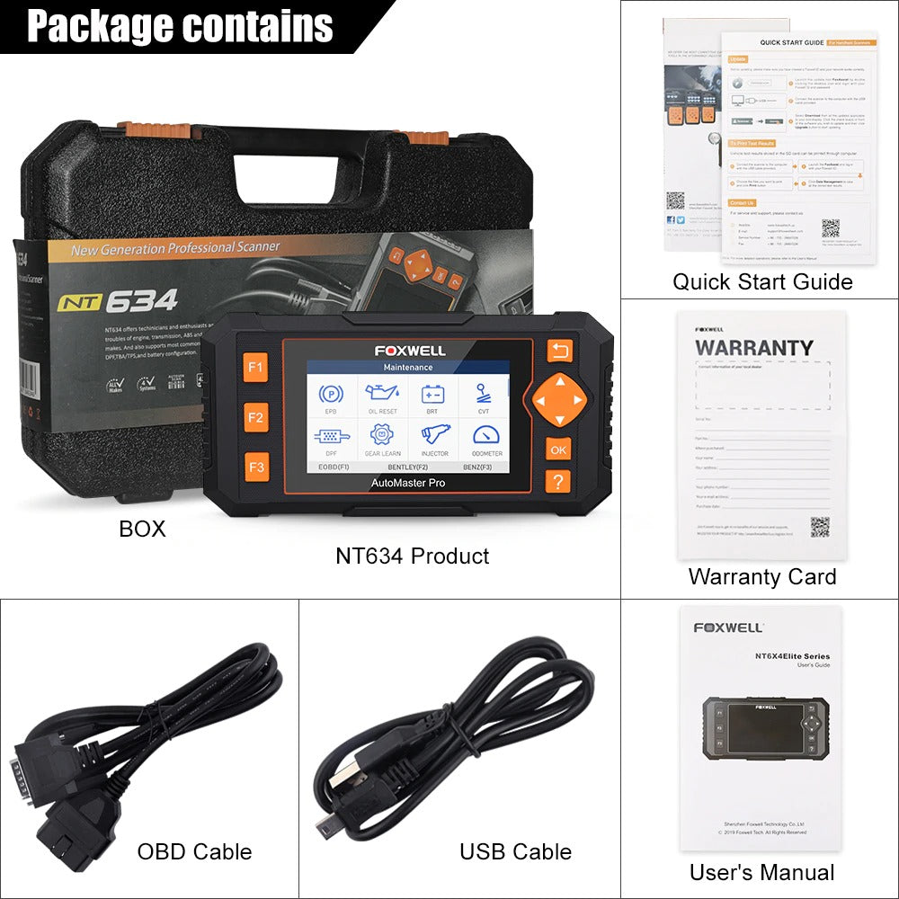 Foxwell NT634 OBD OBD2 Scanner Engine ABS SRS Transmission Scan Tool 11 Reset Functions OBD 2 Car Diagnostic Tool