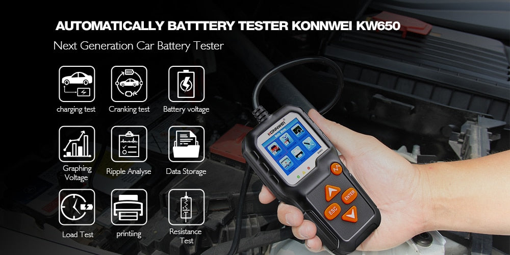 Car Battery Tester 12V 100 to 2000CCA 12 Volts Battery tools for the Car Quick Cranking Charging Diagnostic