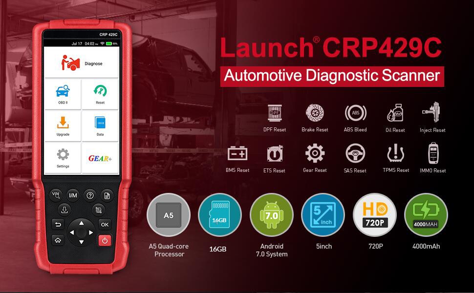 LAUNCH X431 CRP429C OBD2 Scan Tool for Engine, ABS, Airbag, AT +11 Service CRP 429C Auto diagnostic tool Multi-language