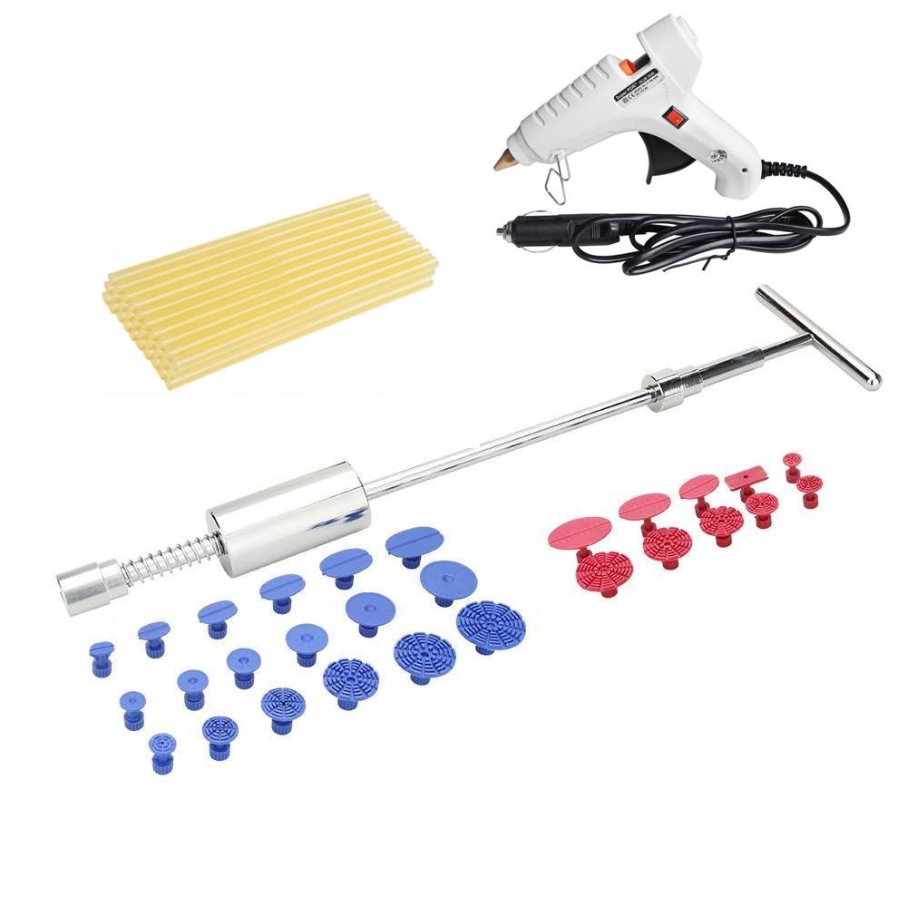 PDR Car Dent Repair Tool Set Dent Lifter Hand Tools Set, 40W Hot Melt Glue Gun + Glue Practical Hardware Cars Repair Puller Tabs Hail Removal