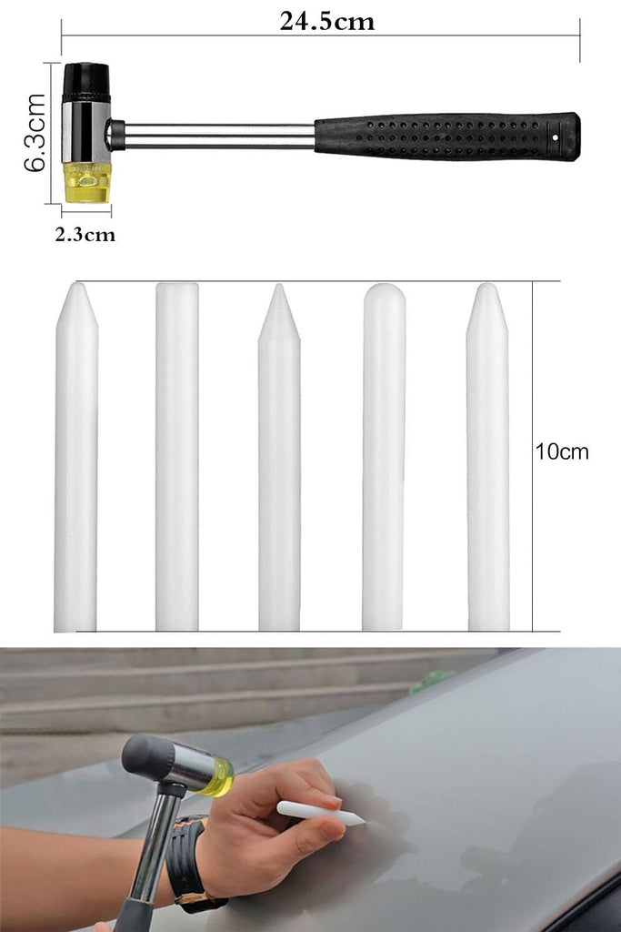 Auto Repair Dent Removal PDR Tools - Rubber Hammer with 5pcs POM Knock Down - Aluminum Tap Down