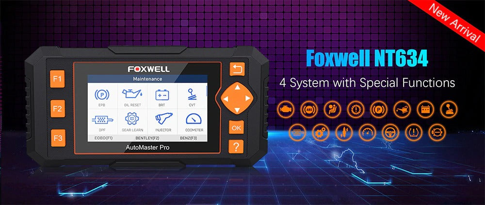 Foxwell NT634 OBD OBD2 Scanner Engine ABS SRS Transmission Scan Tool 11 Reset Functions OBD 2 Car Diagnostic Tool