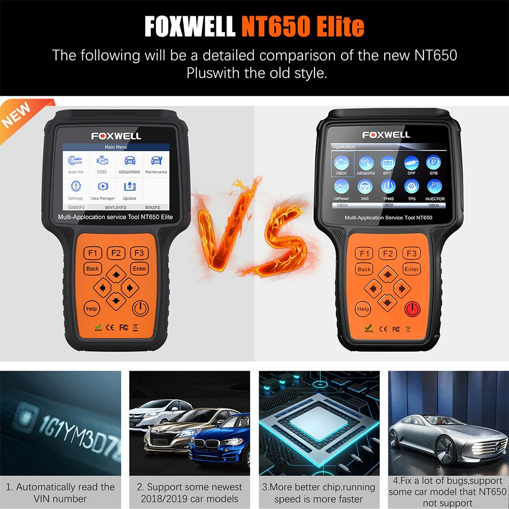 FOXWELL NT650 Elite OBD2 Automotive Scanner ABS SRS DPF Oil Reset Code Reader Professional OBD Car Diagnostic Tool OBD2 Scanner