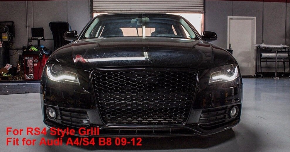 Front Sport Hex Mesh Honeycomb Hood Grill Gloss Black for Audi A4/S4 B8 2009 2010 2011 2012 For RS4
